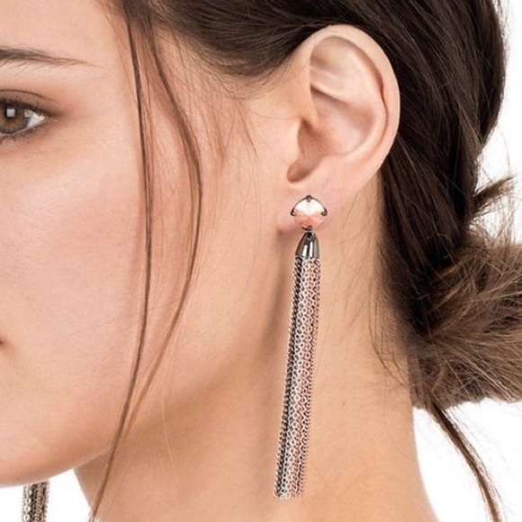 :: Stella & Dot [V] RoseGold+Black Fringe Earrings - Picture 4 of 8